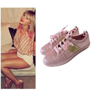 Opening Ceremony Glittered La Cienega Sneakers Lace Up Size 36 US 6 Pink Gold